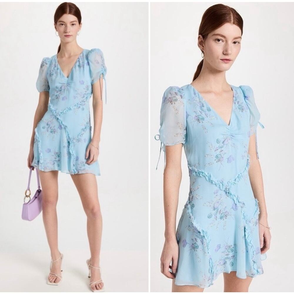 LoveShackFancy Posh Mini Dress Floral Print Cottagecore Romantic Ruffle - Size 8